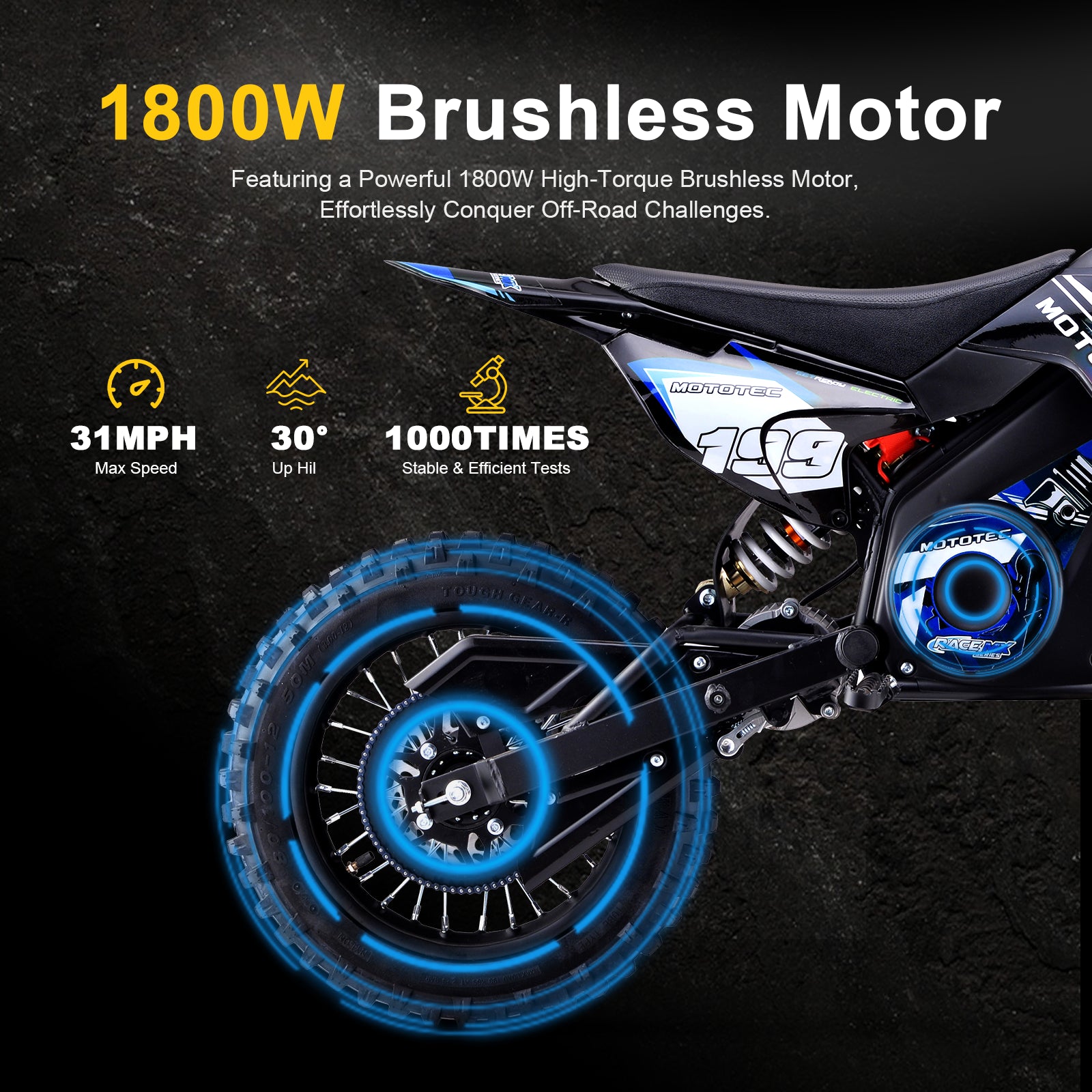 MotoTec 48v 1800w Pro Electric Dirt Bike Lithium Green
