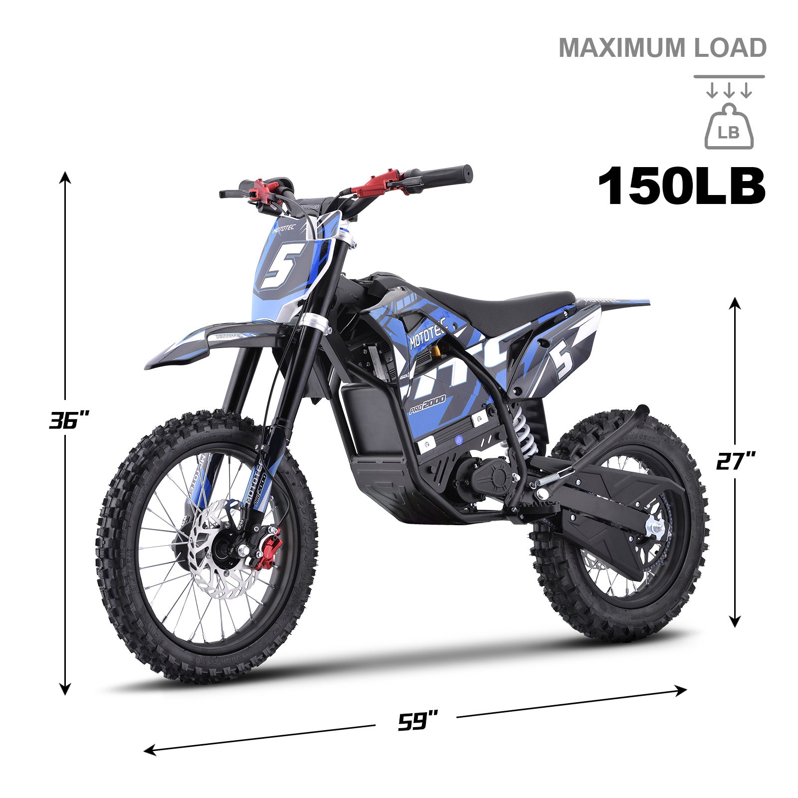 MotoTec 60v 2000w Pro Electric Dirt Bike Lithium Red
