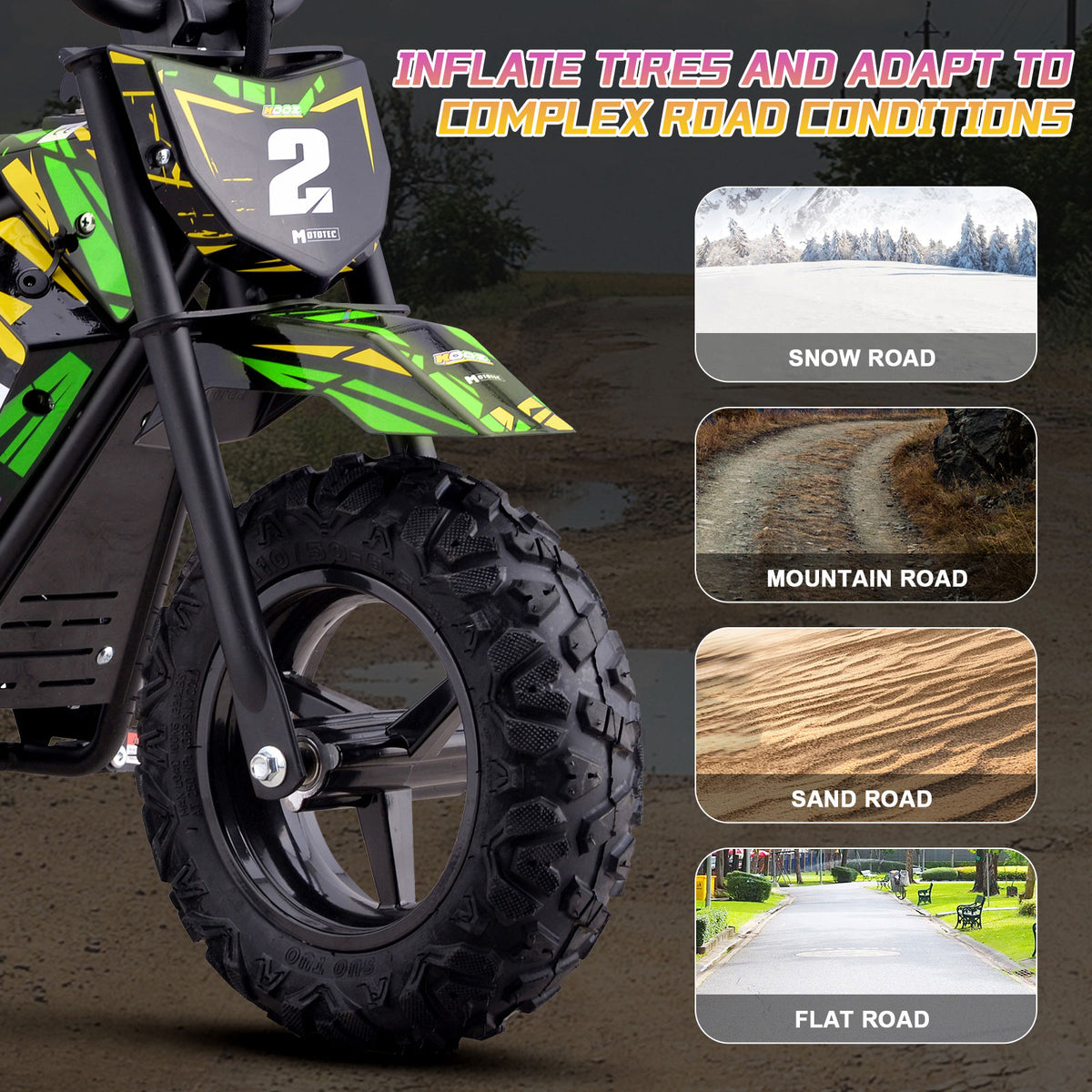 MotoTec 24v 250w (HP120E) Electric Powered Mini Bike Green by SalePriced.net