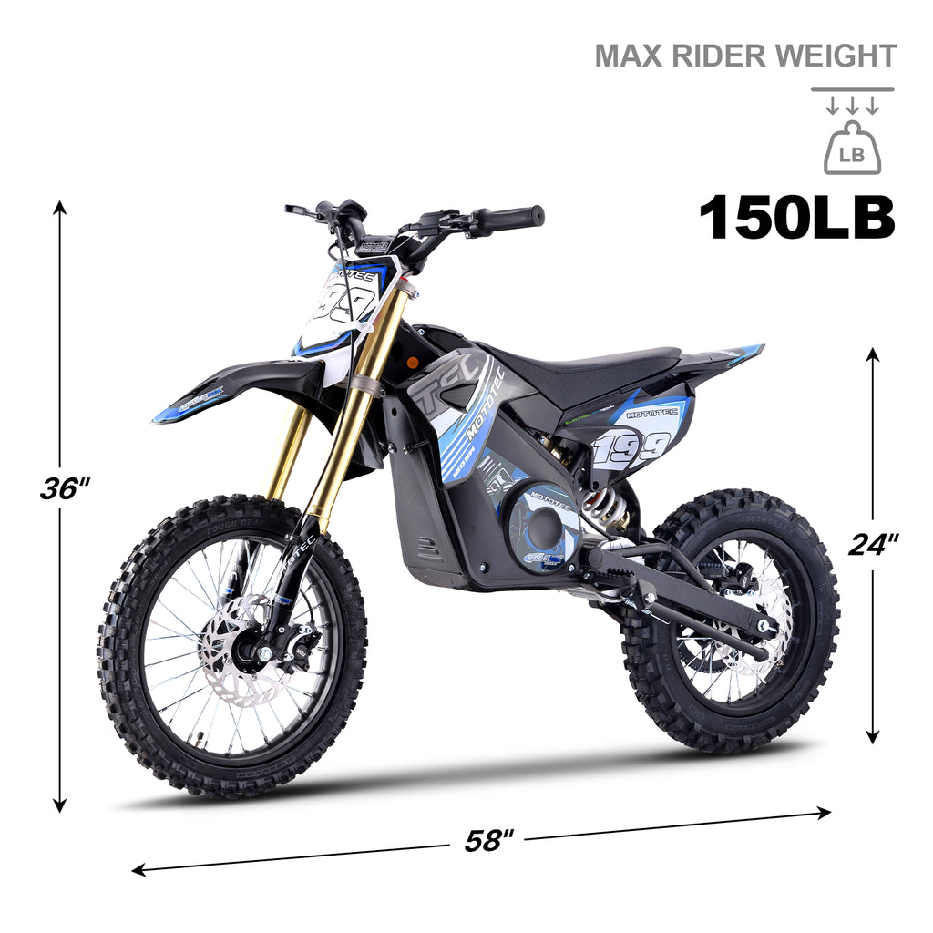 MotoTec 48v 1800w Pro Electric Dirt Bike Lithium Red