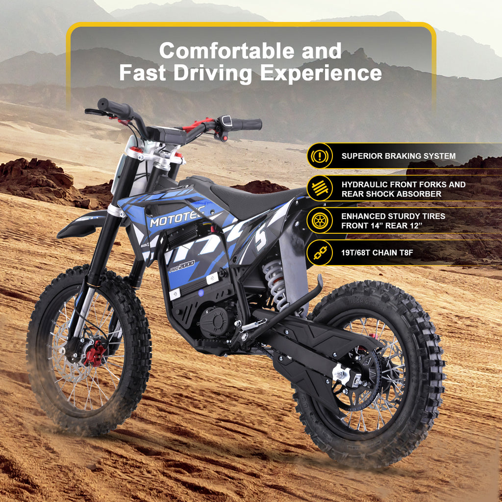 MotoTec 60v 2000w Pro Electric Dirt Bike Lithium Blue (HP115E)
