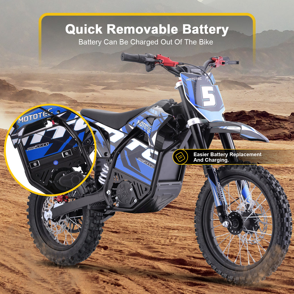 MotoTec 60v 2000w Pro Electric Dirt Bike Lithium Red (HP115E)